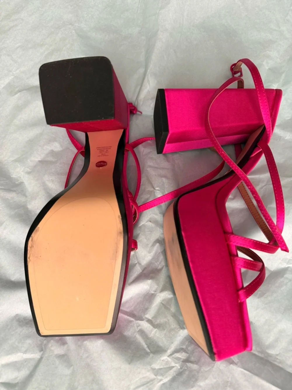 Zara NEW Hot Pink Strappy Block Heel platform Sandals - Picture 5 of 6